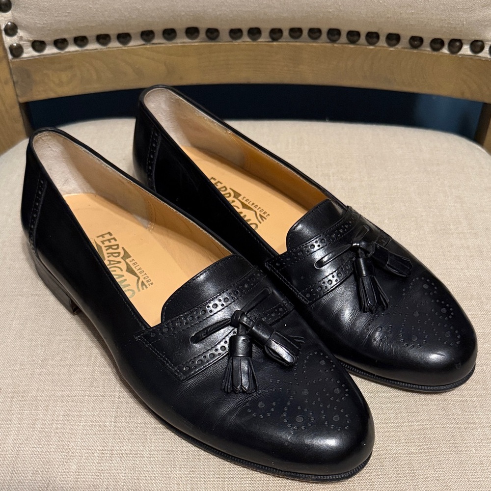 Salvatore Ferragamo Men’s Black Leather Loafers, Size 8.5 EE